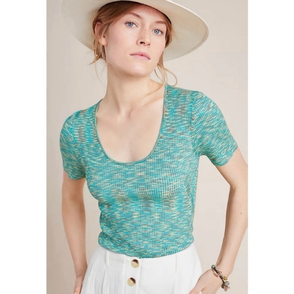 Anthropologie Zuzu Space-Dyed Green Sweater Tee